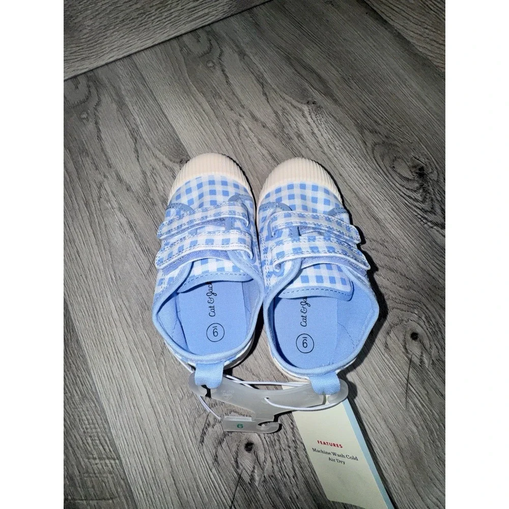 Cat & Jack Shoes Kids Size 9 Blue Gingham Parker Sneaker Hook & Loop Casual